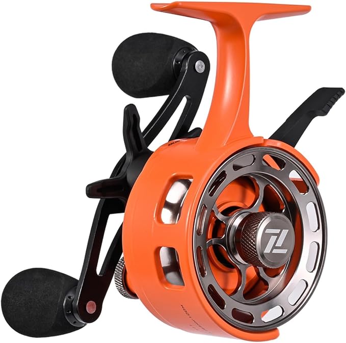 Ice Fishing Reel with Magnetic Drop, 3.2:1 Gear Ratio Inline Reel, 3+1 Ball Bearings Two-Way for Spool Lever for Winter Ice Fishing(left hand yellow-green)
