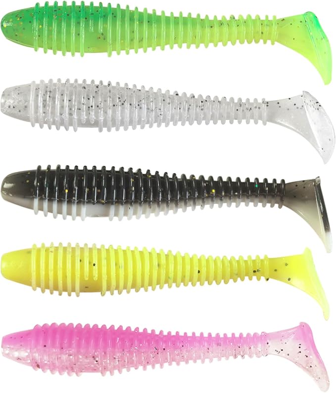 Paddle Tail Swim Baits，30Pcs Soft Plastic Fishing Lures Kit for Bass Crappie Trout Walleye Panfish Etc