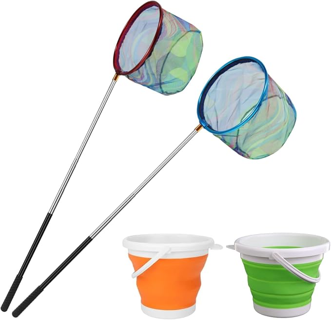 Fishing Nets with Bucket Fishing Retractable Landing Net Lightweight Aluminum Pole with Non-Slip Handle for Catch and Release and Release Frogs Butterfly Youth Outdoor
