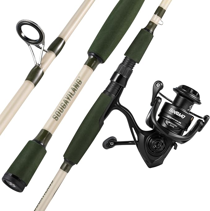 Sougayilang Fishing Rod Combo, 2-Piece 6-Foot Graphite & Fiberglass Rod with Anti-Reverse Spinning Fishing Reel