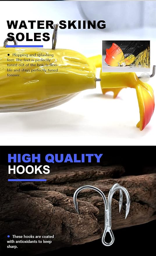 1piece 3D Duck Topwater Fishing Lure Yellow Duckling Floating Artificial Bait Plopping and Splashing Feet Hard Fishing Tackle Geer 12cm 28g