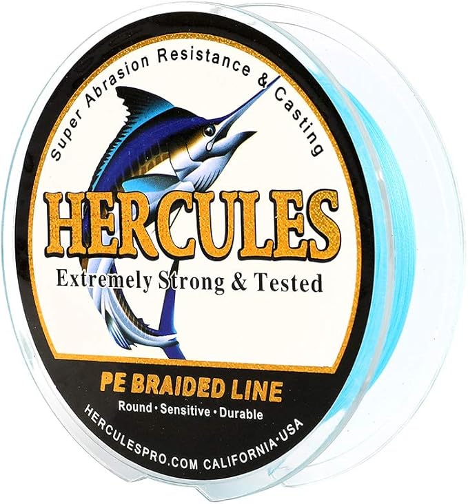HERCULES Cost-Effective Super Cast 8 Strands Braided Fishing Line 10LB to 300LB Test for Salt-Water,109/328/547/1094 Yards(100M/300M/500M/1000M),Diam.#0.12MM-1.2MM,Hi-Grade Performance,Variety Colors