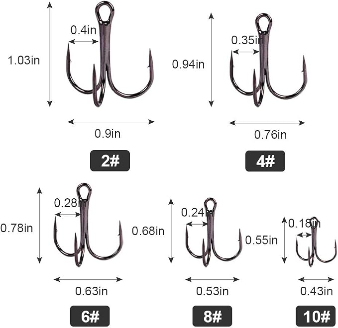 UCEC Fishing Hooks Treble Hooks Kit for Saltwater Freshwater, High Carbon Steel Strong Sharp Round Bend for Catfish Trout Hard Baits Lures, Size #1#2#4#6#8#10#12#14 110/50/210 Pack with Split Rings