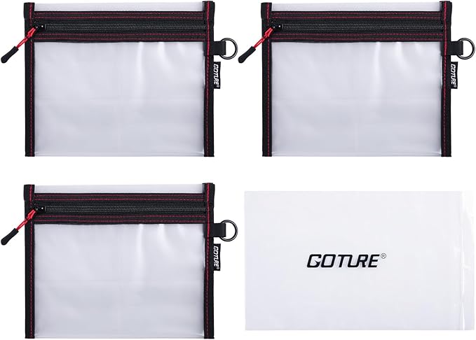Goture 3Pcs Waterproof Fishing Lure Bags, Clear Fishing Bait Storage Pouches, Soft Plastic Tackle Organizer Bags for Freshwater & Saltwater, Heavy Duty Fishing Gear Pouches for Jig, Worm, Swimbait