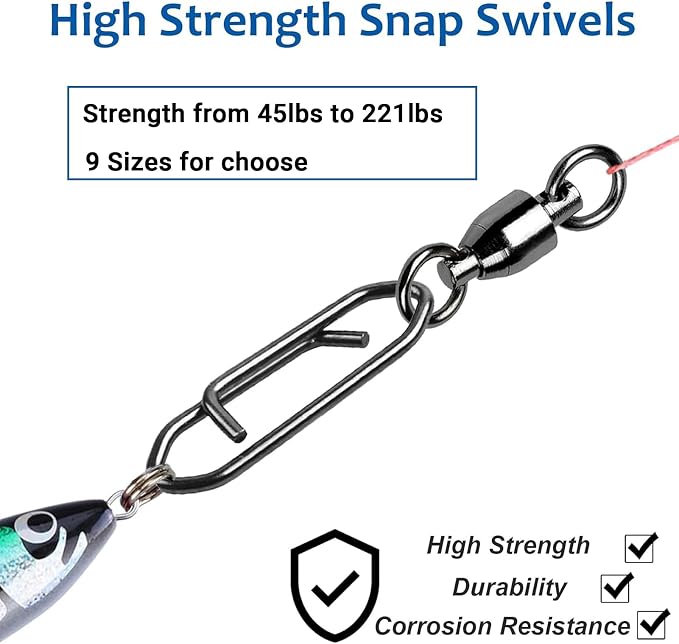 AMYSPORTS High Strength Snap Swivels Stainless Bearing Rolling Fishing Swivel Freshwater Snap Swivels Fishing Clip Steel Black Nickel