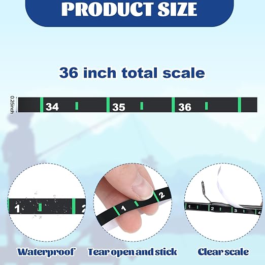 Affrolling 2 Pcs 36 Inch Fish Measuring Tape Stickers Waterproof Transparent Vinyl Fish Measuring Decal Adhesive Boat Ruler Clear Boat Accessories (Black)