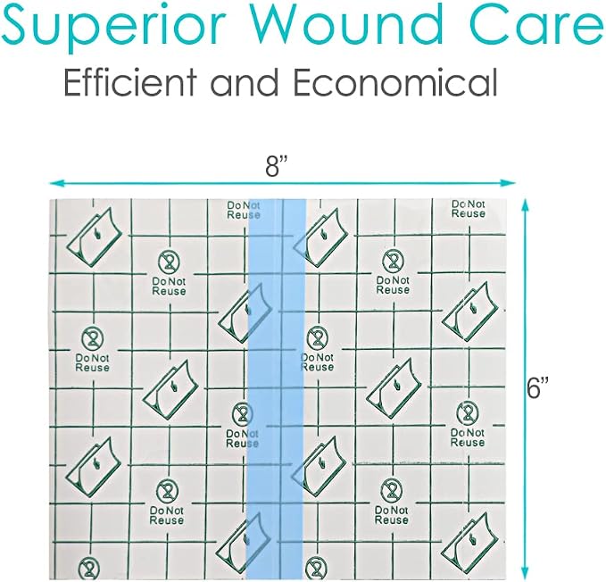 Waterproof Shower Bandage Protector [Pack of 50], 6"x8" Dialysis Catheter Shower Cover Wound PD Peritoneal Dialysis Chemo Port Chest Feeding Tube G-Tube PICC Line Film Dressing