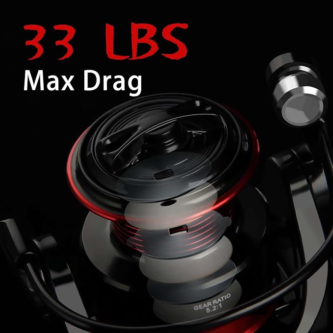 HAUT TON DY Fishing Reel, Saltwater Freshwater Spinning Reel, 33LBs Max Drag, 3+1 Ball Bearings, 5.2:1High Speed Gear Ratio, Spinning Fishing Reels