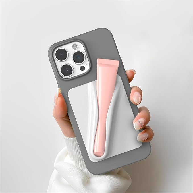 DOB SECHS Silicone Lip Holder for Cell Phone Lipstick Lip Glaze Phone Case Adhesive Back Stick On Holder for iPhone and Android Phones, Grey