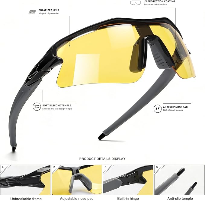 SEKKAF Polarized Sports Sunglasses for Men Women and Youth, UV400 Protection Ideal for Cycling Baseball Fishing Golf Running