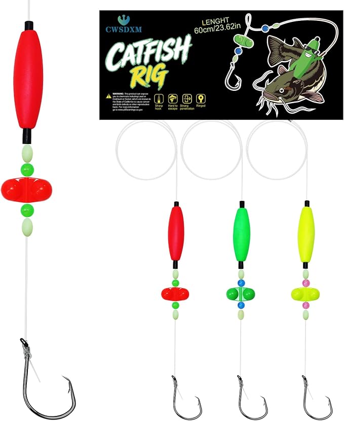 Catfish Rigs with 2oz Pyramid Sinker，High Carbon Circle Hooks 6/0 8/0，3/6pcs Catfish Float Rigswith Adjustable Bottom-lowering Device,Take Down Rigs for Catfish,Complete & Ready-to-Use Kit