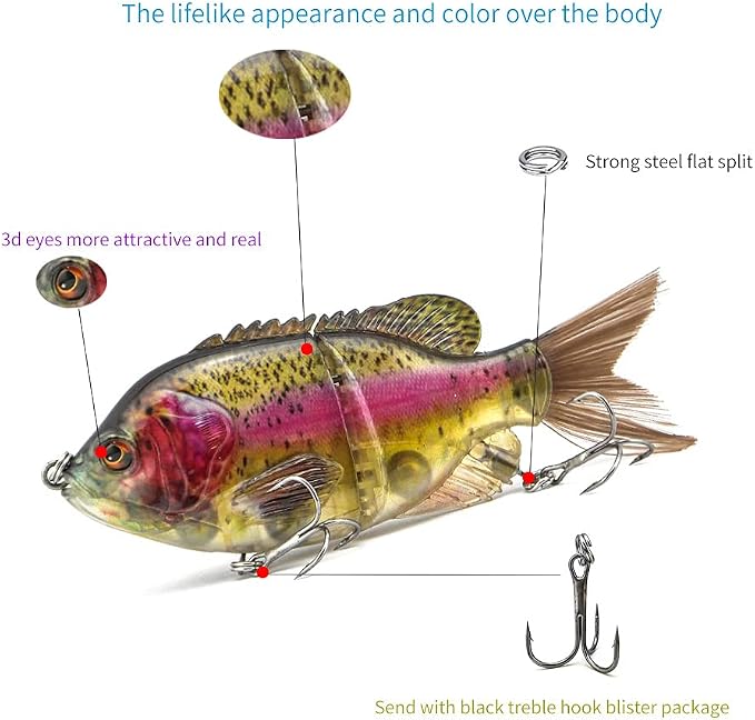 5.9in Multi Jointed Swimbait Fishing Lures Bait,2 Segment Big Giant Sinking Fishing Bass Lures,Crankbaits Swimbaits with Treble Hook
