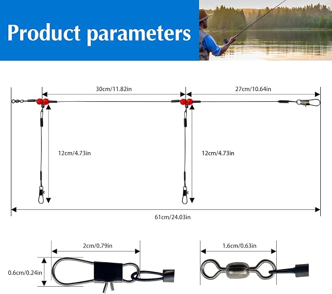 YOTO Fishing Leaders,Stainless Steel Tackle Rig with Tackle Lure Swivels Snaps, Saltwater rig Wire Leader Fishing Leader Wire Bottom rigs for Saltwater