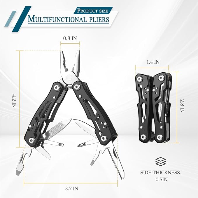 MINI Multitool Pliers, Christmas Birthday Gifts for Men Boyfriend Dad Husband Women, Pocket Knife 14-In-1, Rugged and Practical Portable Computer and Bike Gadgets, Black Camping and Survival Tools