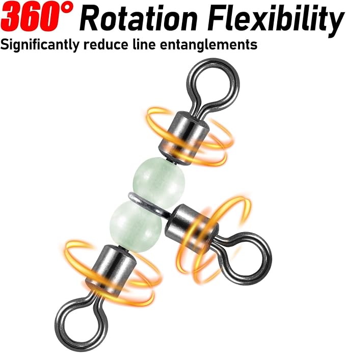 Dr.Fish 20 Pack 3-Way Fishing Swivels with Glow Beads Barrel Swivels Fishing Tackle T Shape Stainless Steel Three Way Catfish Rig