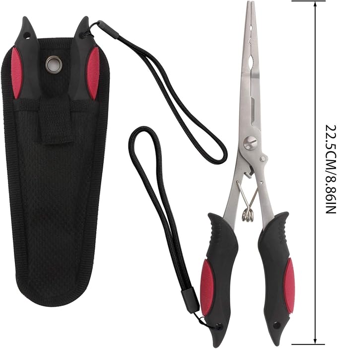 Hikary Long Nose Fishing Pliers,Ice Fishing Gear,Stainless Steel Hook Remover Braid Cutter Rustproof Fishing Multi-Tools Fishing Gripper for Freshwater Saltwater
