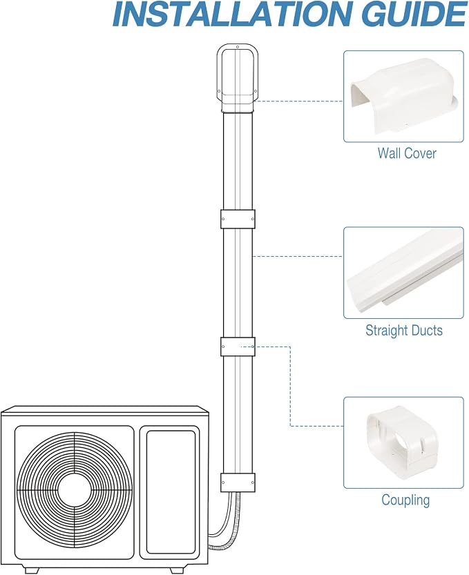 4" W 13.5Ft L Line Set Cover Kit for Mini Split Air Conditioners Decorative PVC Slim Line Cover for Central AC & Heat Pumps Systems Tubing Cover