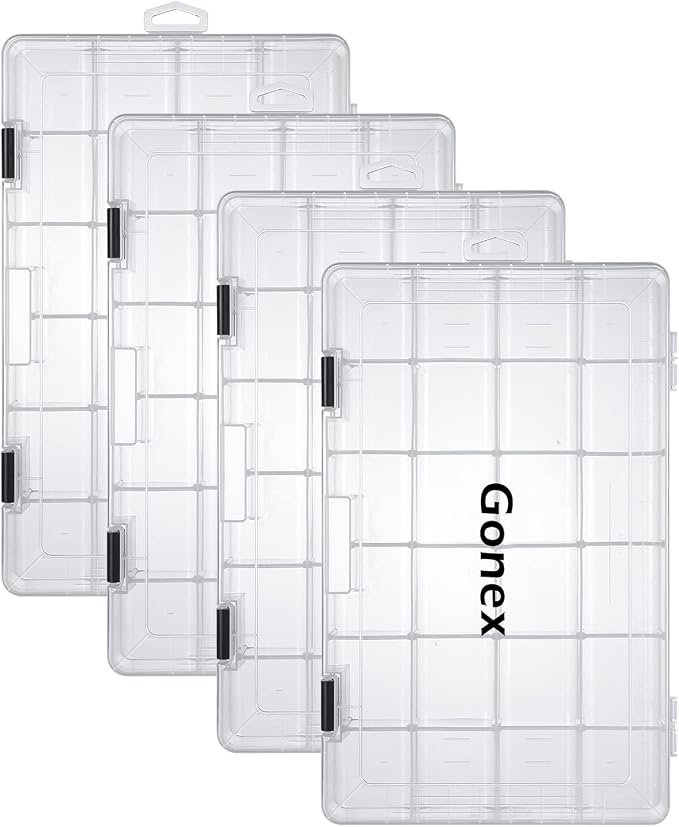 Gonex Fishing Tackle Boxes, 3600 3700 Tackle Trays with Adjustable Dividers, Clear Plastic Tackle Box Organizer Storage for Fishing Lure Bait Hook Jewelry Craft Beads Earring Container, 3 or 4 Packs