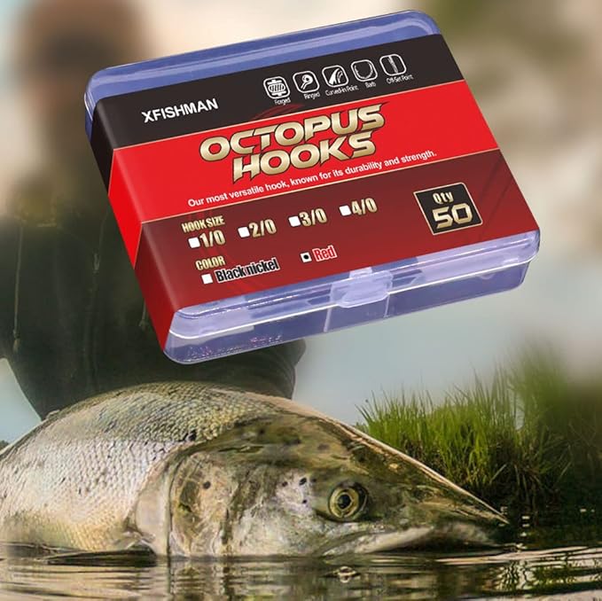 Octopus-Hook-Fishing-Beak-Circle-Hooks-Freshwater-Red-Black-100-50 Pack