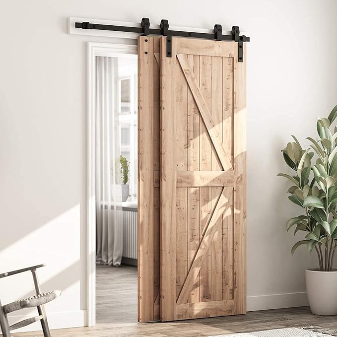 SMARTSTANDARD 5 Feet Bypass Sliding Barn Door Hardware Kit - for Double Wooden Doors-Single Track - Smoothly & Quietly - Easy to Install-Fit 48" Opening
