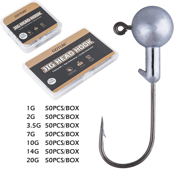 Goture Round Jig Head, Jig Head Hooks for Freshwater Saltwater Fishing, Swimbait Jig Heads with Fishing Box for Trout Bass Fishing, Crappie Pro Jig Heads