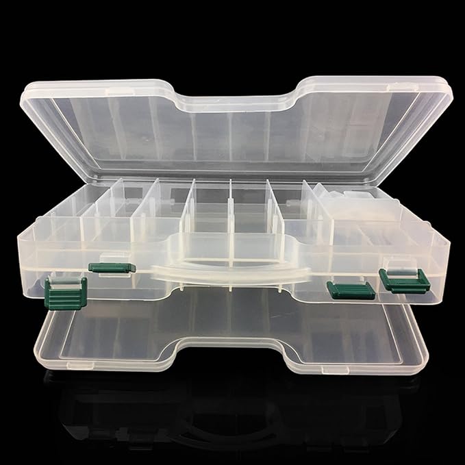 2 Sided Fishing Tackle Box: 44 Compartments Large Fishing Lure Storage Box with Dividers (White)