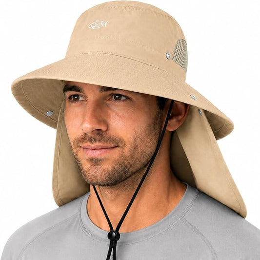 Palmyth Fishing Hat with Detachable Neck Flap UPF 50+ Sun Hats for Men, Breathable Mesh UV Protection for Fishing Hiking