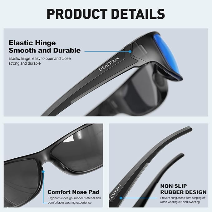 DEAFRAIN Polarized Sports Sunglasses for Men Women Driving Fishing Cycling Running UV Protection