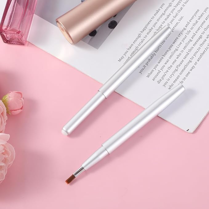 2 Pack Retractable Lipstick Brush, Lip Brush for Lipstick Lip Liner Pencil Brushes Flat Lips Balm Applicator Travel Lipliner Brushes for Lipsticks, LipGloss, Eyeshadow Travel