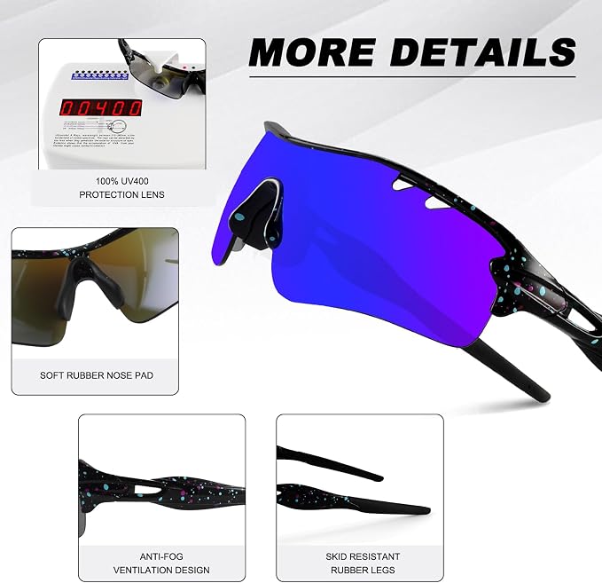 BangLong Polarized Cycling Sunglasses for Men Women, 26g Sports Sunglasses with 5 Lenses for Running Fishing Baseball Driving