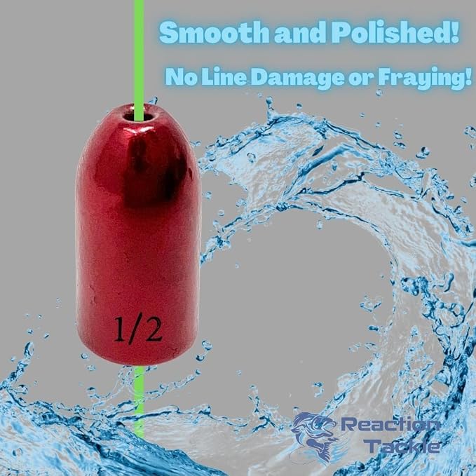 Reaction Tackle Tungsten Worm Weights for Bass Fishing - Bullet Shaped Sinkers/Fishing Weights - for Texas Rig and Carolina Rig/Size Stamped