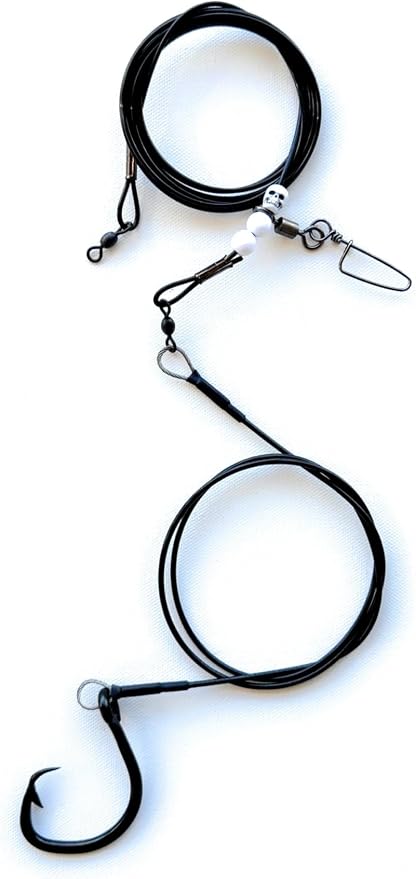 Night Stalker Pro Shark Rig, Heavy Duty 16/0 Inline Circle Hook, Black Vinyl Coated Wire Leader with Swivel, Fishing Leader Rigging