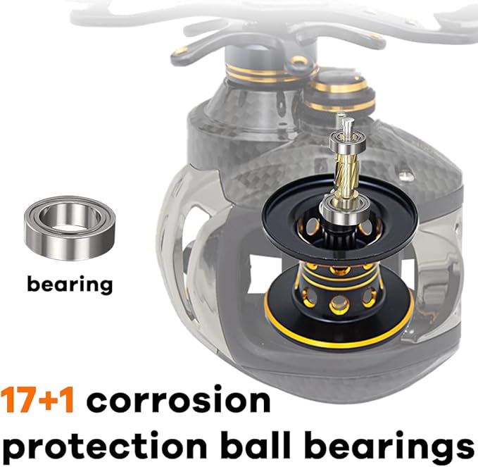 FISHDROPS Baitcasting Reels, 17+1BB Magnetic/Centrifugal Brake Systems Baitcaster Reel, High-Speed Gear Ratio 7.0 Ultra Smooth Low Profile Baitcast Fishing Reel