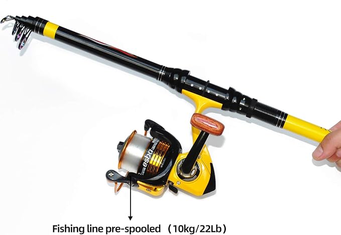 Richcat Fishing Rod and Reel Combo，Medium Heavy Poles and Reels Telescopic Rod Kits for Adults， 22lb Line Pre-spooled with Spining Reel for Travel Saltwater Freshwater Catfish Bass Fishing