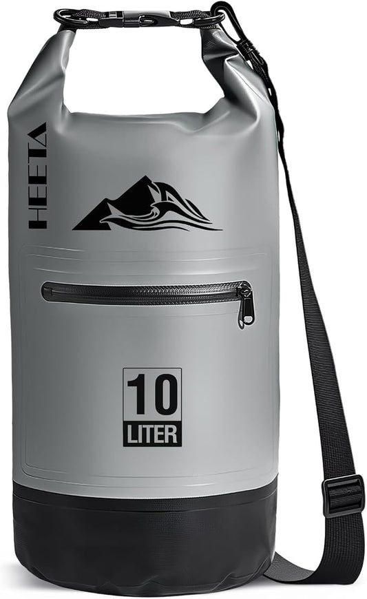 HEETA Waterproof Dry Bag with Front Zippered Pocket for Women Men, 5L/10L/20L/30L/40L Roll Top Lightweight Dry Storage Bag Backpack for Travel, Kayaking, Boating, Rafting, Camping, Hiking & Beach