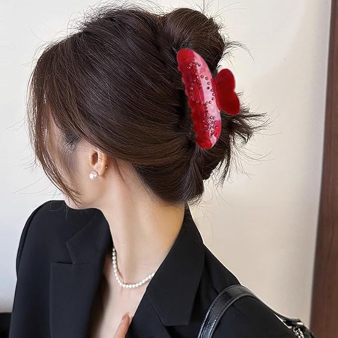 Heart Hair Claw Clips Large Acrylic Hair Clips Red Heart Shape Clamp Clips for Holiday Hair Accessories Strong Hold Hair Jaw Clips with Cupid Rhinestones Luxury Design Wedding Party Gifts