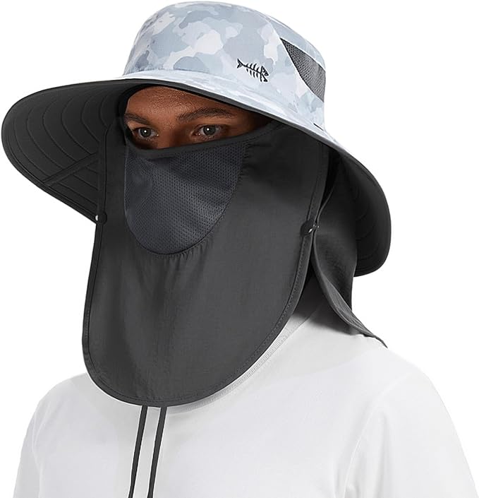 BASSDASH UPF 50+ Breathable Sun Hat with Removable Face Cover and Neck Flap Wide Brim Bucket Hat for Fishing Hiking Men Women