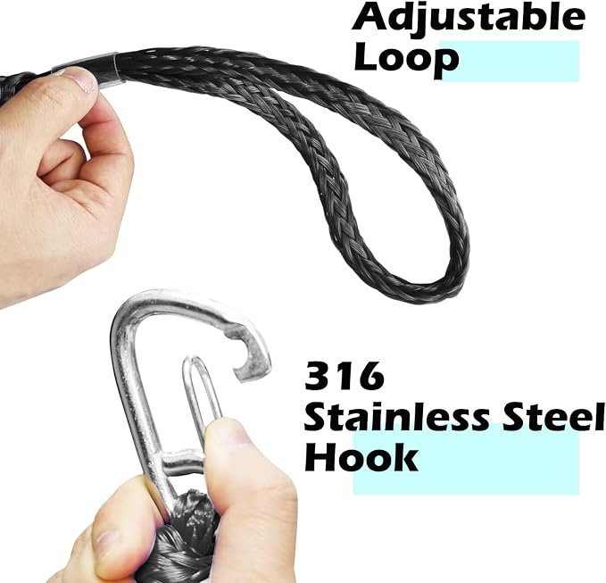 Boat Bungee Dock Lines – Adjustable Boat Tie Downs for Pontoon, Jet Ski, PWC, Kayak | Single Hook Small Cruiser Mooring Lines | (1, Black, 7 Feet)