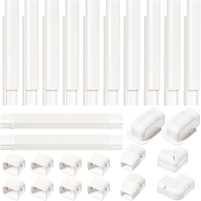 3" W 20Ft L Line Set Cover Kit for Mini Split Air Conditioners Decorative PVC Slim Line Cover for Central AC & Heat Pumps Systems Tubing Cover