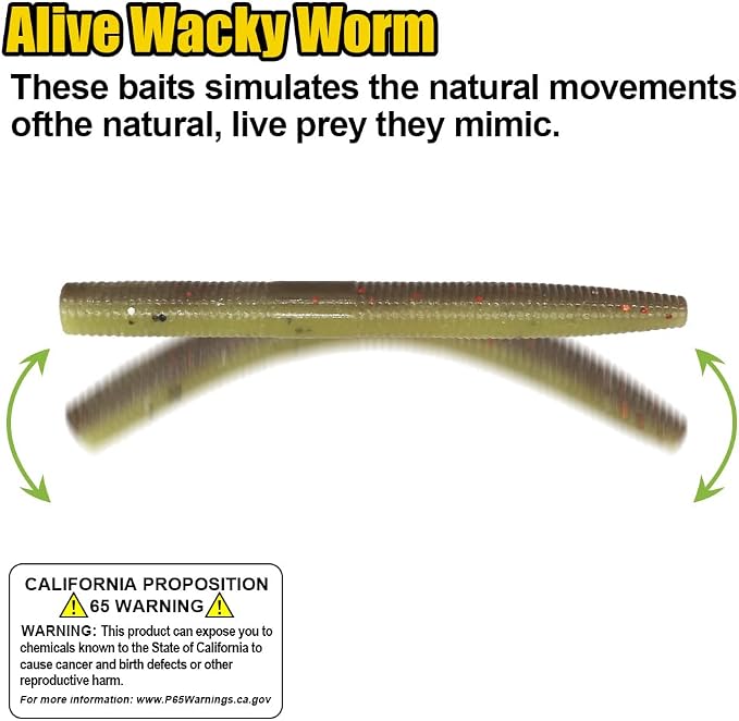 Wacky-Worms-Bass-Fishing-Lure-Kit-Wacky-Rig-Worms-Soft-Plastic-Stick-Baits3 4" 5" 6 inch
