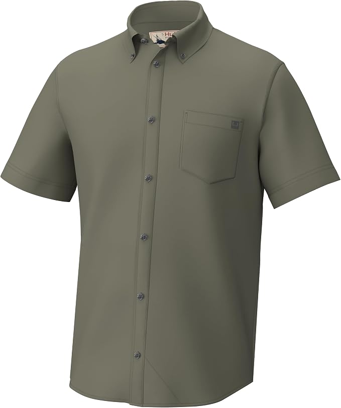 HUK Mens Kona Solid Short Sleeve Fishing Button Down Shirt for Men, Fresh Salmon, 3X-Large