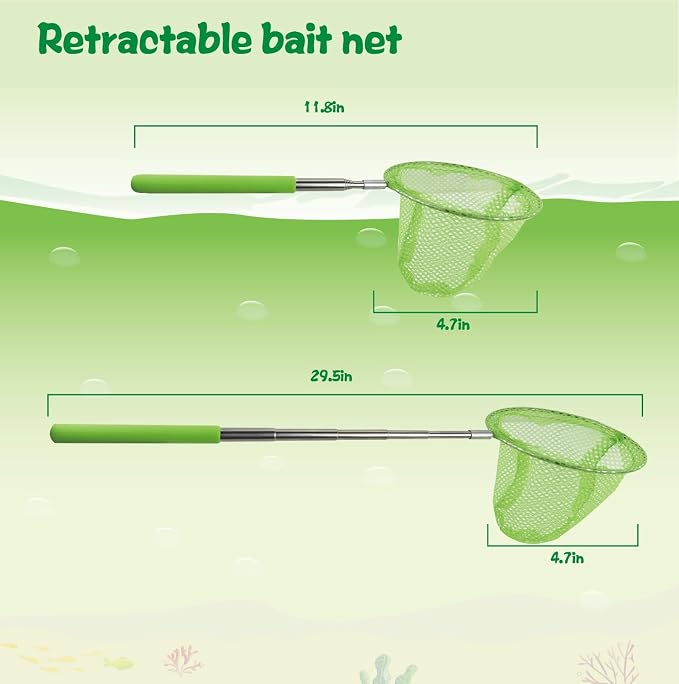 Kids Rod Set, Kids Fishing Rod and Reel Combo and Fishing Net Tackle Box with Fishing Lure Hook and Bag for Girls Beginners, Kids, Youth Anglers
