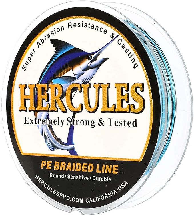 HERCULES Cost-Effective Super Cast 8 Strands Braided Fishing Line 10LB to 300LB Test for Salt-Water,109/328/547/1094 Yards(100M/300M/500M/1000M),Diam.#0.12MM-1.2MM,Hi-Grade Performance,Variety Colors