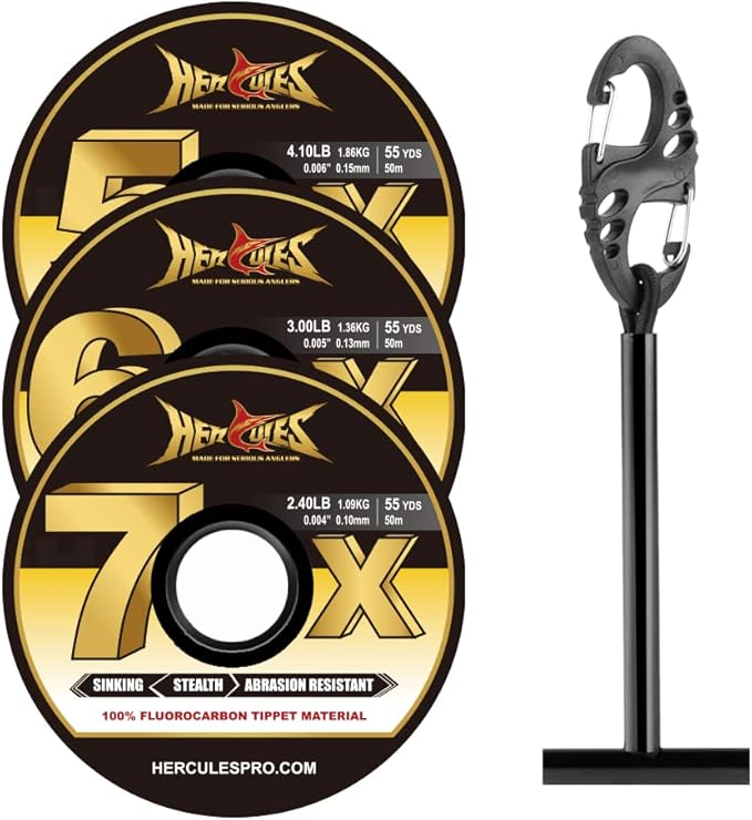 HERCULES Fly Fishing Tippet 3 Pack with Fly Tippet Holder, 55 Yards