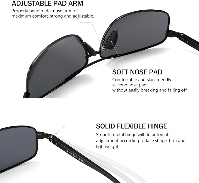 SUNGAIT Ultra Lightweight Rectangular Polarized Sunglasses Men UV400 Protection