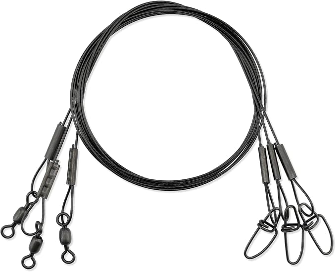 AFW Surflon Fishing Leaders – Black Nylon Coated Stainless Steel Wire, Swivel & Snap, 3 Pack, Variety Pack – Strong Leader Line for Catfishing & Toothy Game Fish