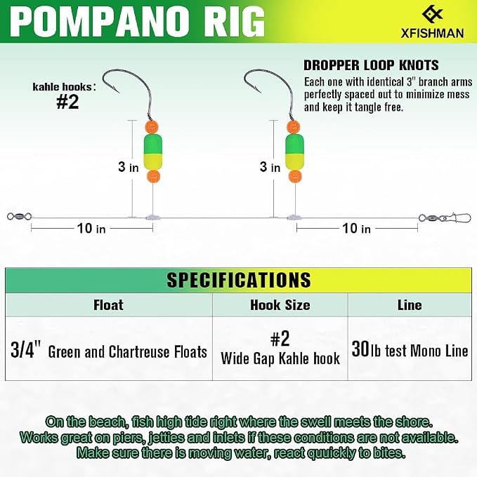 Pompano-Rigs-for-Surf-Fishing-Saltwater-Gear with Double Circle & Wide Gap Hook-6-Pack Surf Fishing Tackle