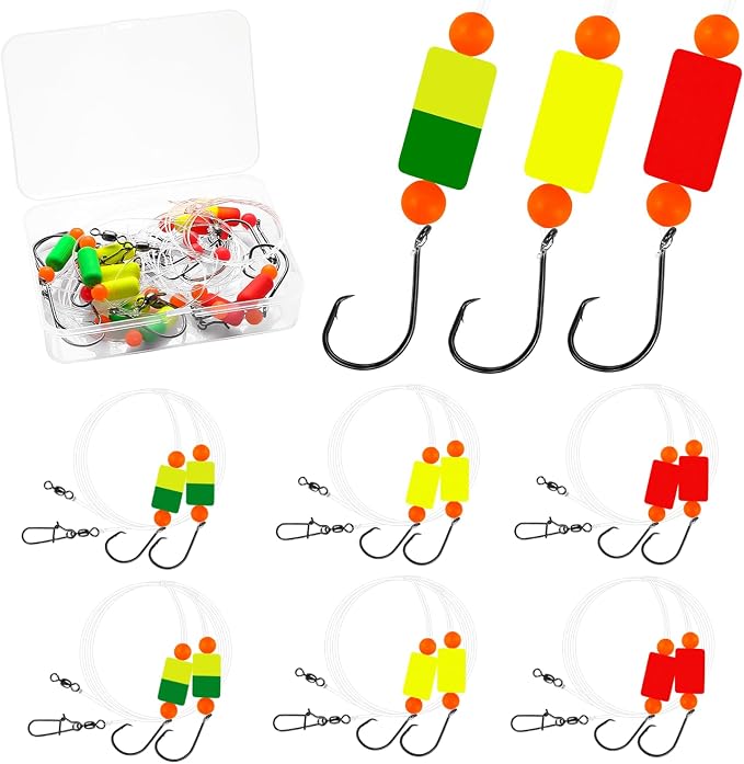 Pompano Rig Saltwater Surf Fishing Rigs – Double Drop Leader Rigs with Hooks, Floats, Beads & Snap – Easy Pre-Tied Terminal Tackle for Pompano, Whiting, Redfish