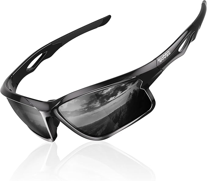 suoso Sports Polarized Sunglasses for Men: TR90 UV400 Protection Sun Glasses Squash Goggles Wrap Around Goggles for Drving