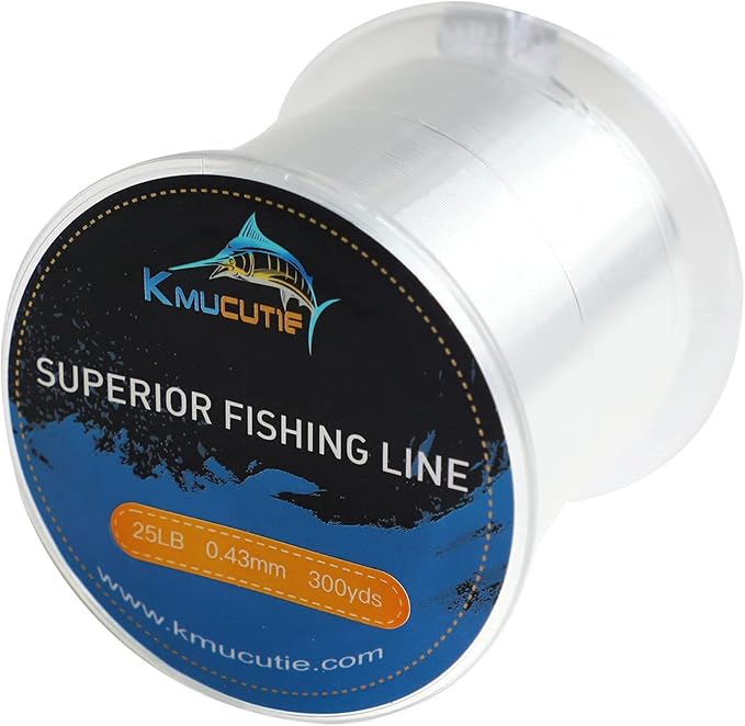 Kmucutie Fishing Line, Monofilament Fishing Line 300 Yds Ultimate Strength, Shock Absorber, Suspend in Water, Knot Friendly - Mono Fishing Line 10-40LB